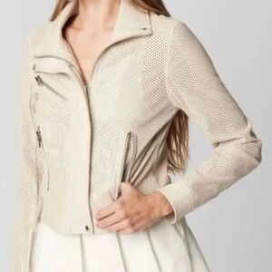 🎉HP🎉 Blank NYC Moto Jacket - Beige/Cream Perforated Faux Leather Size XS